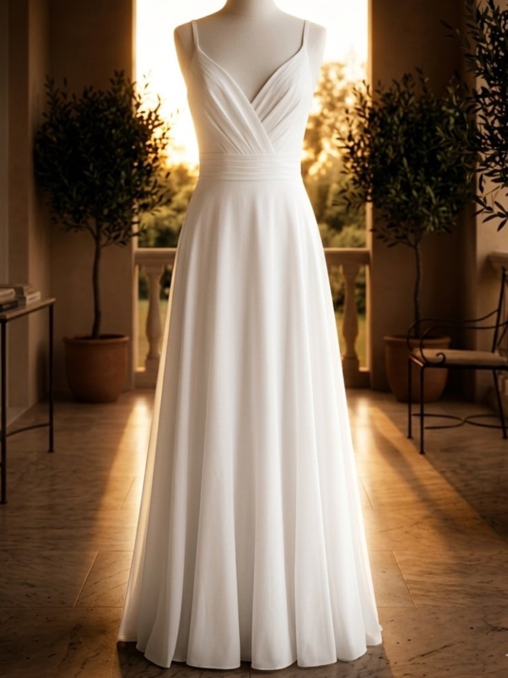 Elegant White V-Neck A-Line Dress